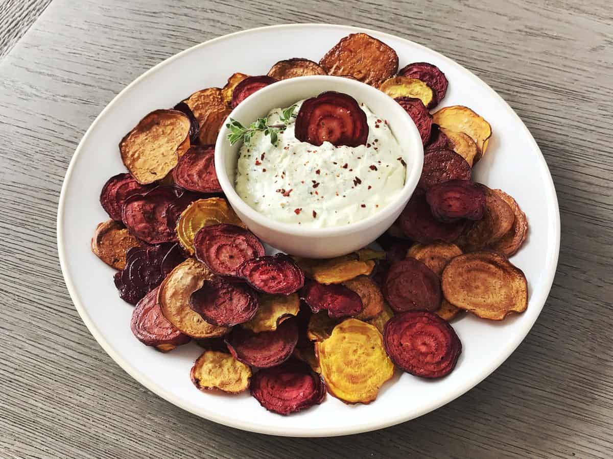 Beet Chips with Spicy Goat Cheese Dip Cooking With Coit