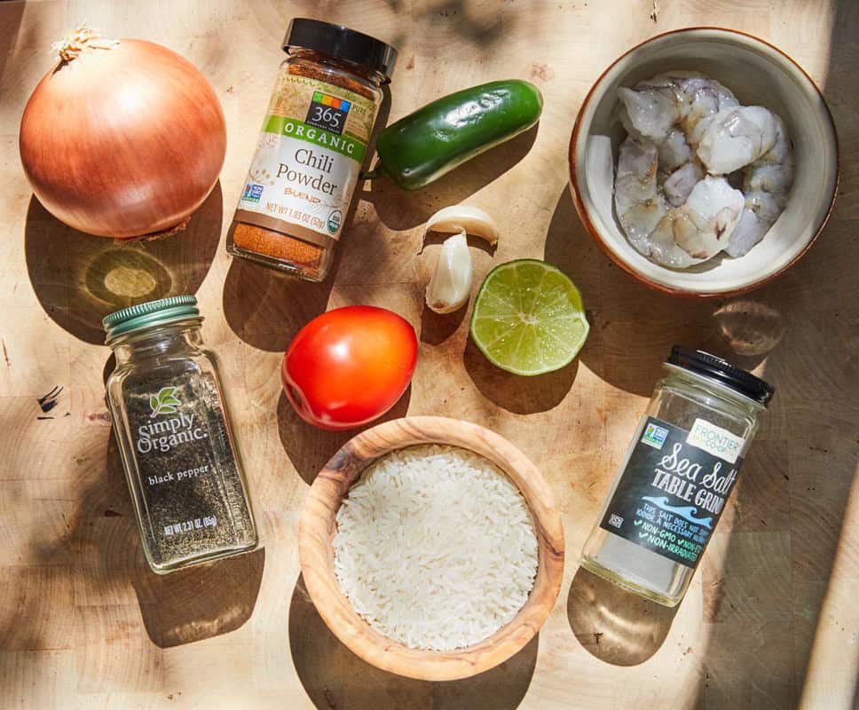 Mexican Style Shrimp and Rice Ingredients