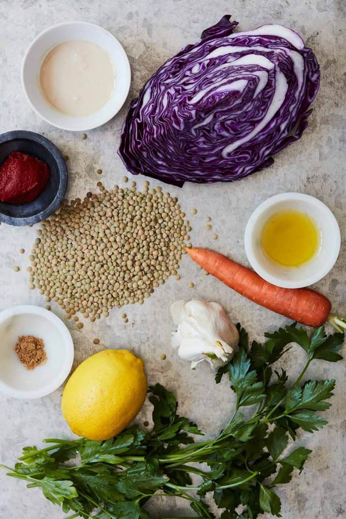 Lentil Burger with Tahini Slaw Ingredients