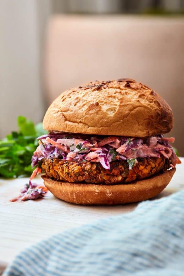 Lentil Burger with Tahini Slaw - Cooking With Coit