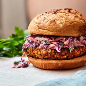 Lentil Burger with Tahini Slaw