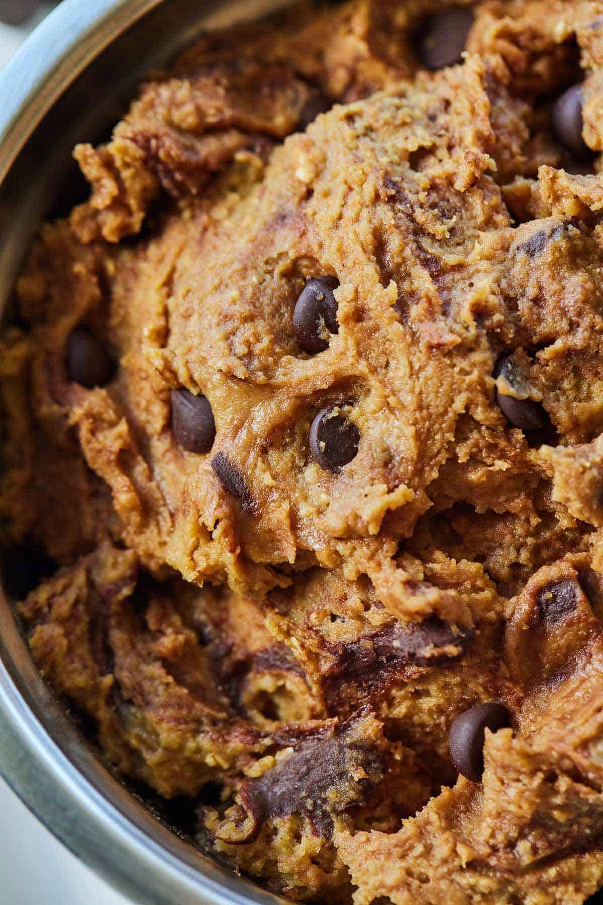 Close up image of chickpea cookie dough.