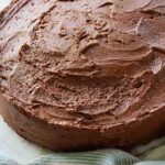 Pinterest graphic of a frosted vegan chocolate cake.