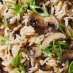 Pinterest graphic of a close up view of mushroom rice.