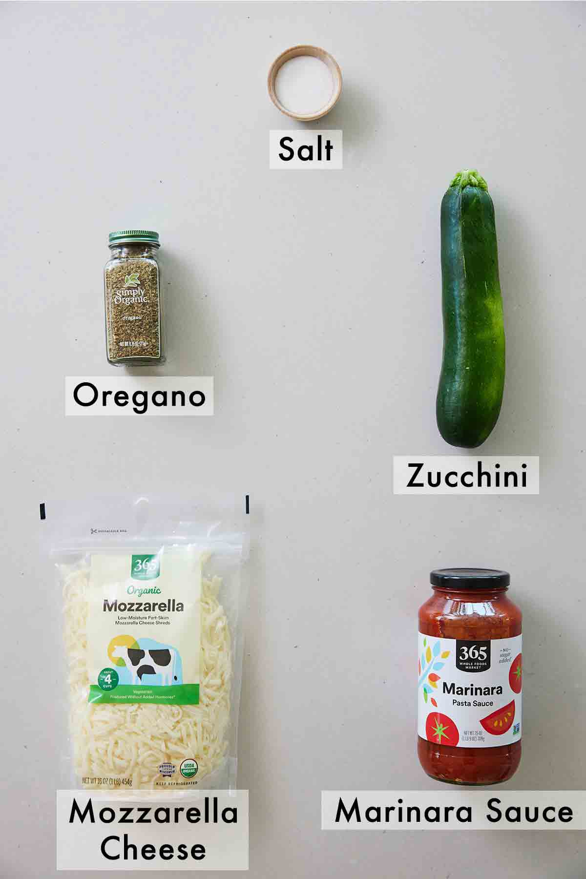 Ingredients needed to make zucchini pizza bites.