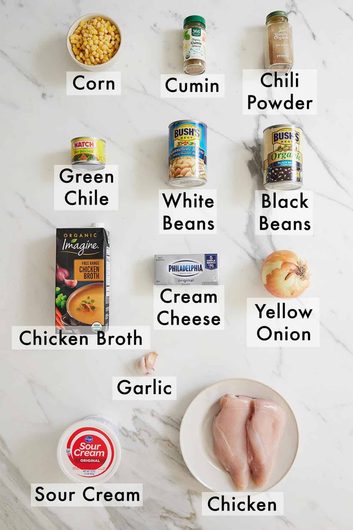 Ingredients needed to make instant pot white chicken chili.