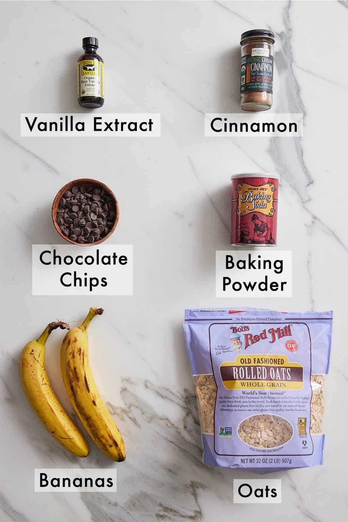Ingredients needed to make banana oatmeal cookies.