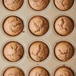 Pinterest graphic of healthy banana muffins in the muffin tin.