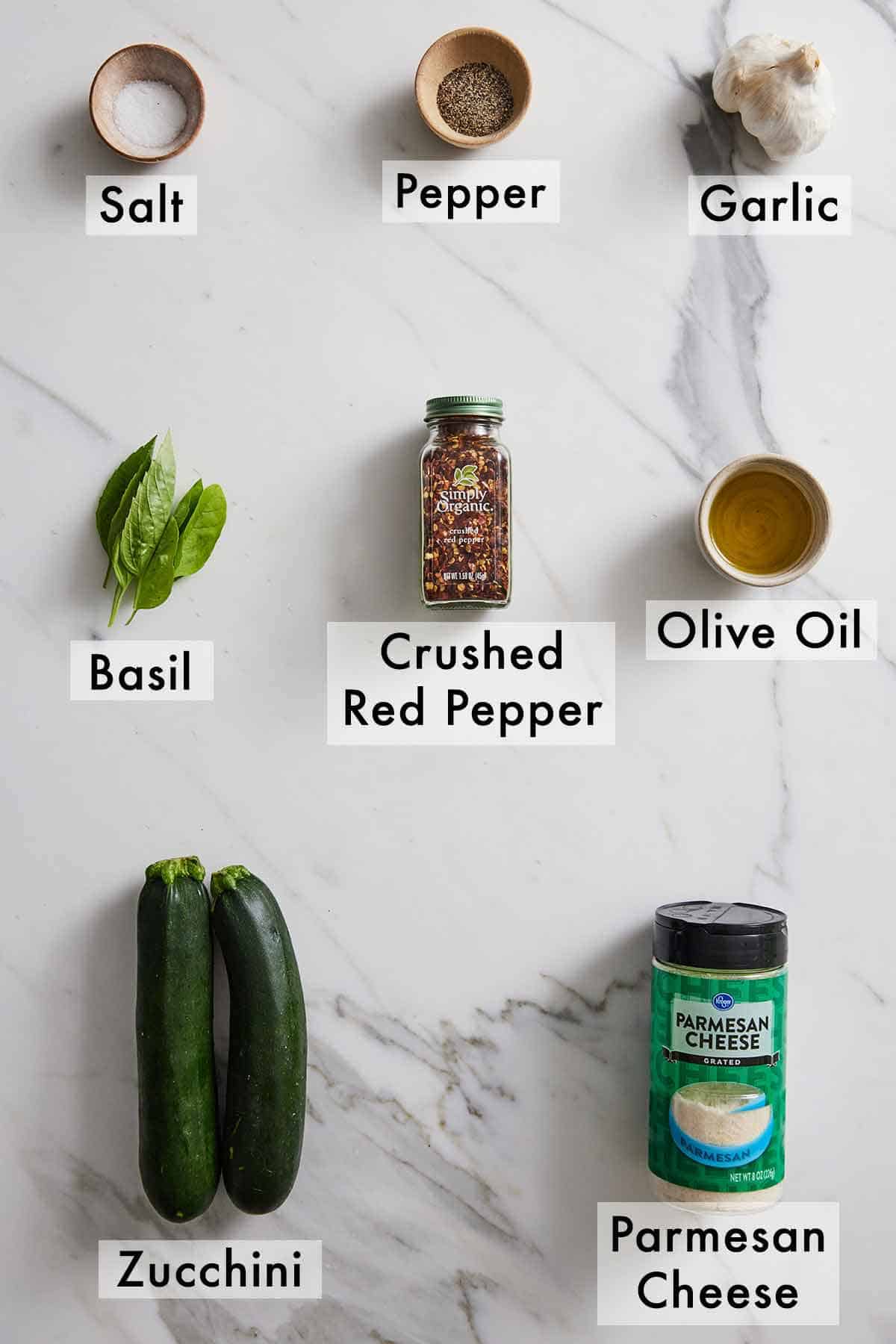Ingredients needed to make zucchini noodles.