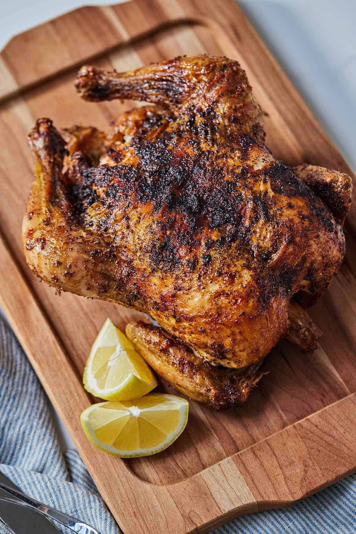 Ingredients needed to make an air fryer whole chicken.