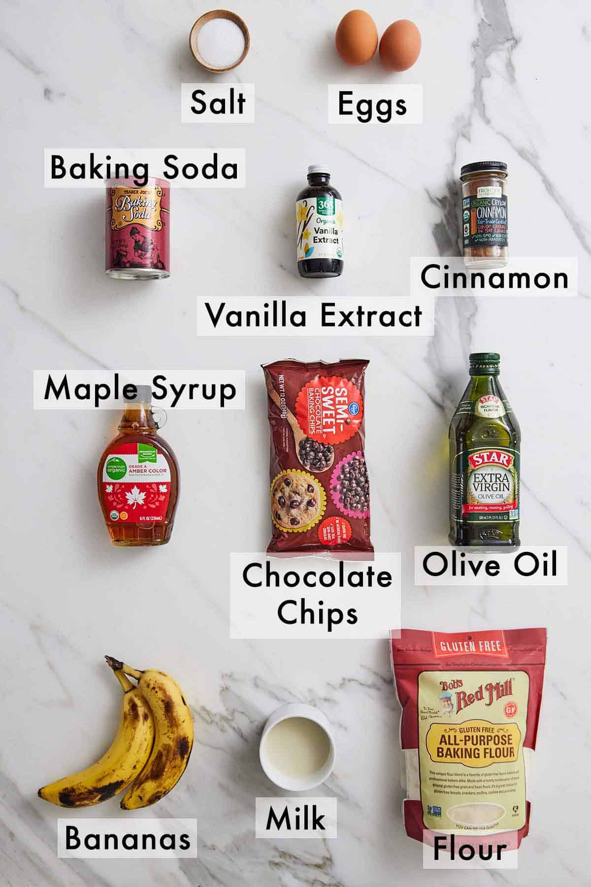 Ingredients needed to make healthy banana bread.