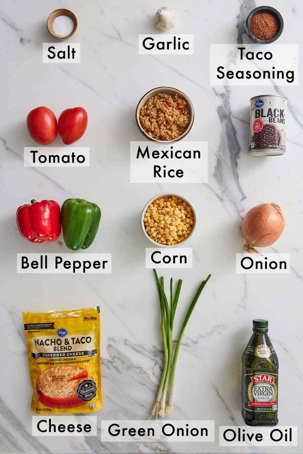Ingredients needed to make vegetarian stuffed peppers.