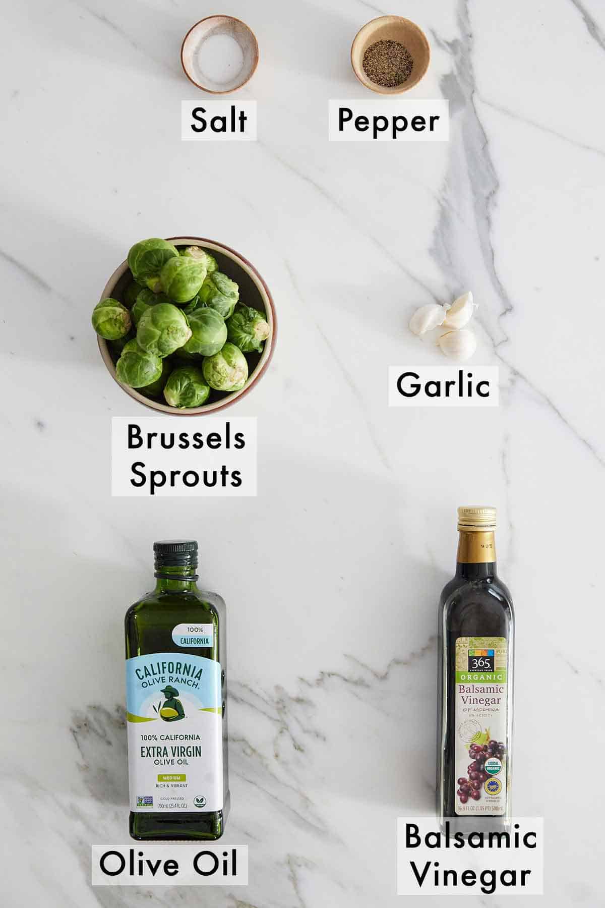 Ingredients needed to make air fryer Brussels sprouts.