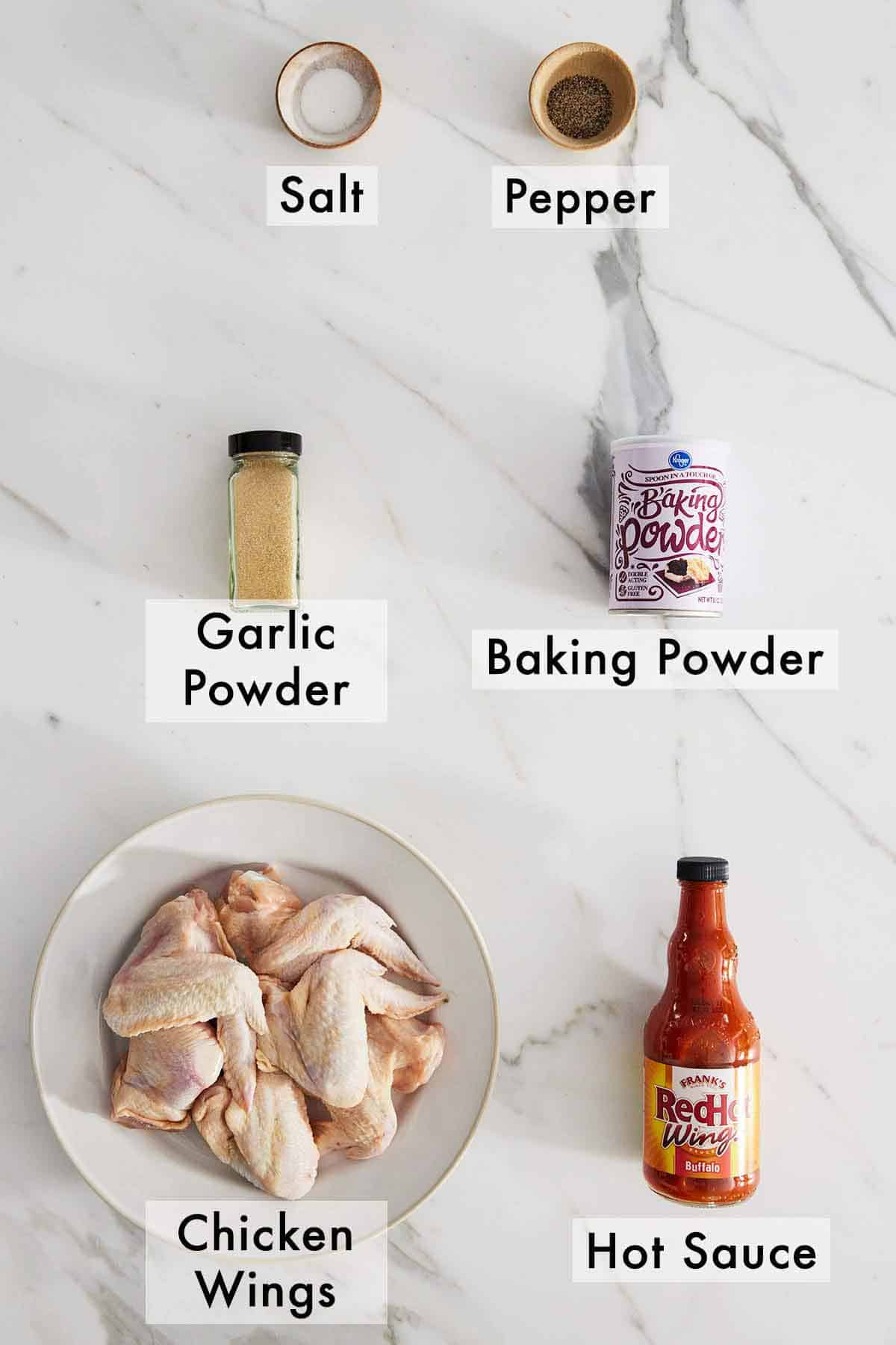 Ingredients needed to make air fryer chicken wings.