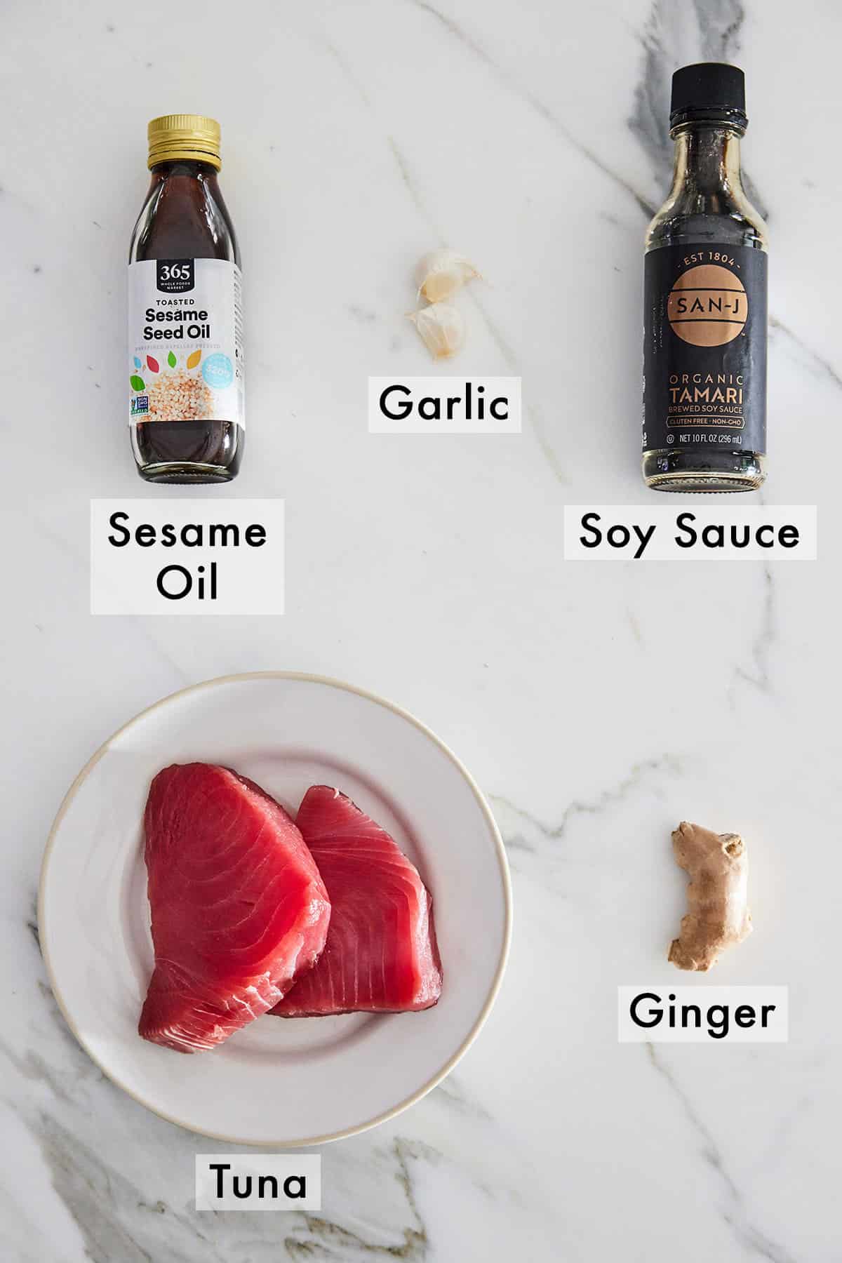 Ingredients needed to make air fryer tuna steaks.