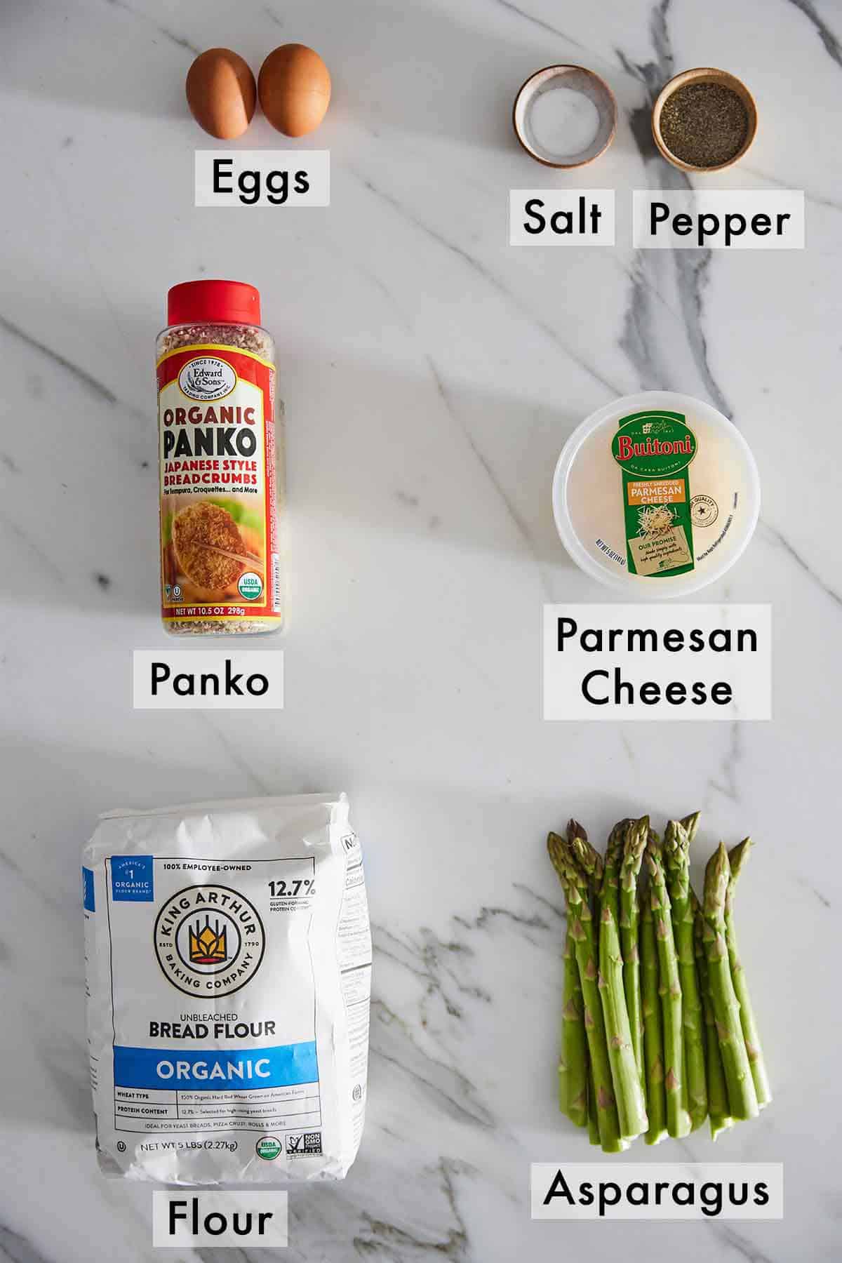 Ingredients needed to make asparagus fries.