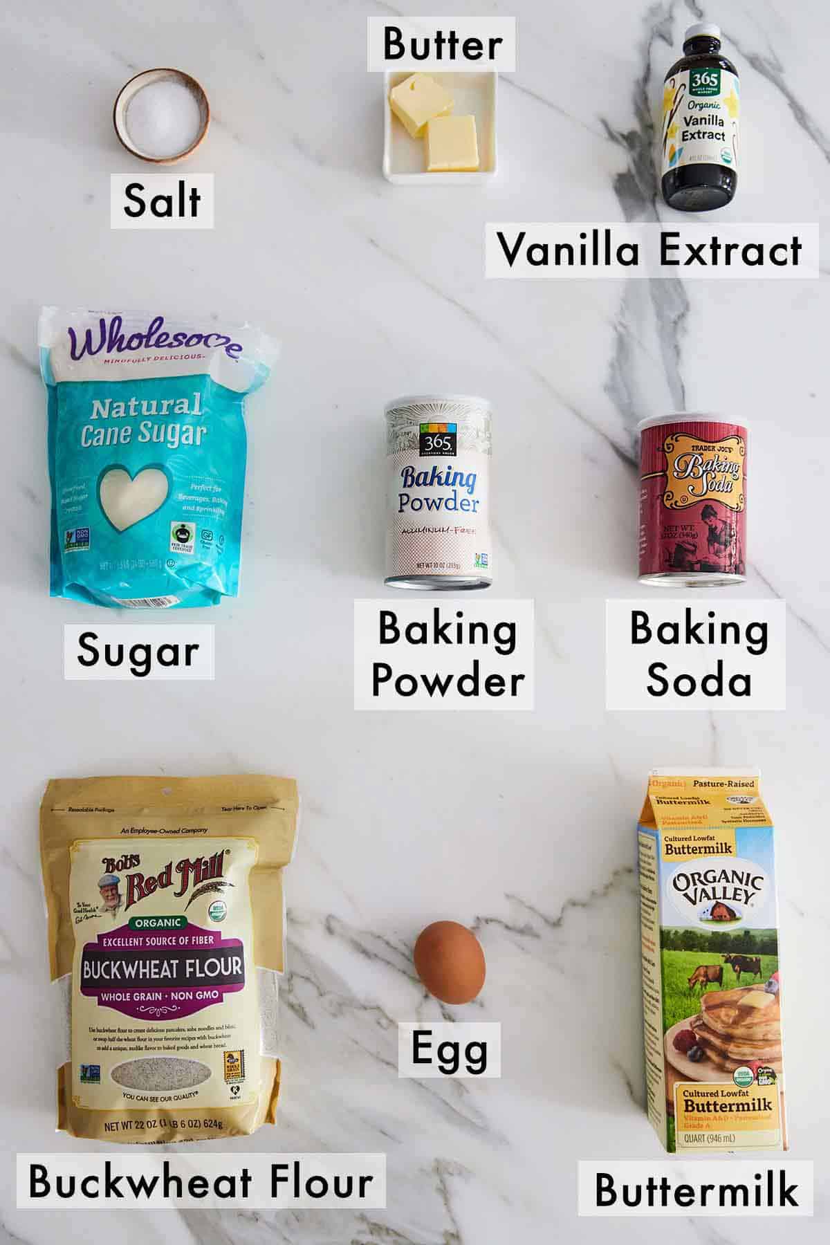 Ingredients needed to make buckwheat pancakes.