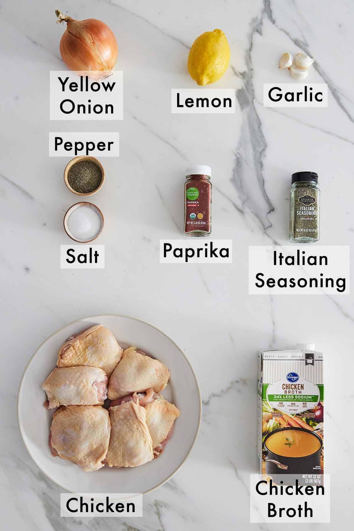 Ingredients needed to make Instant Pot lemon garlic chicken.
