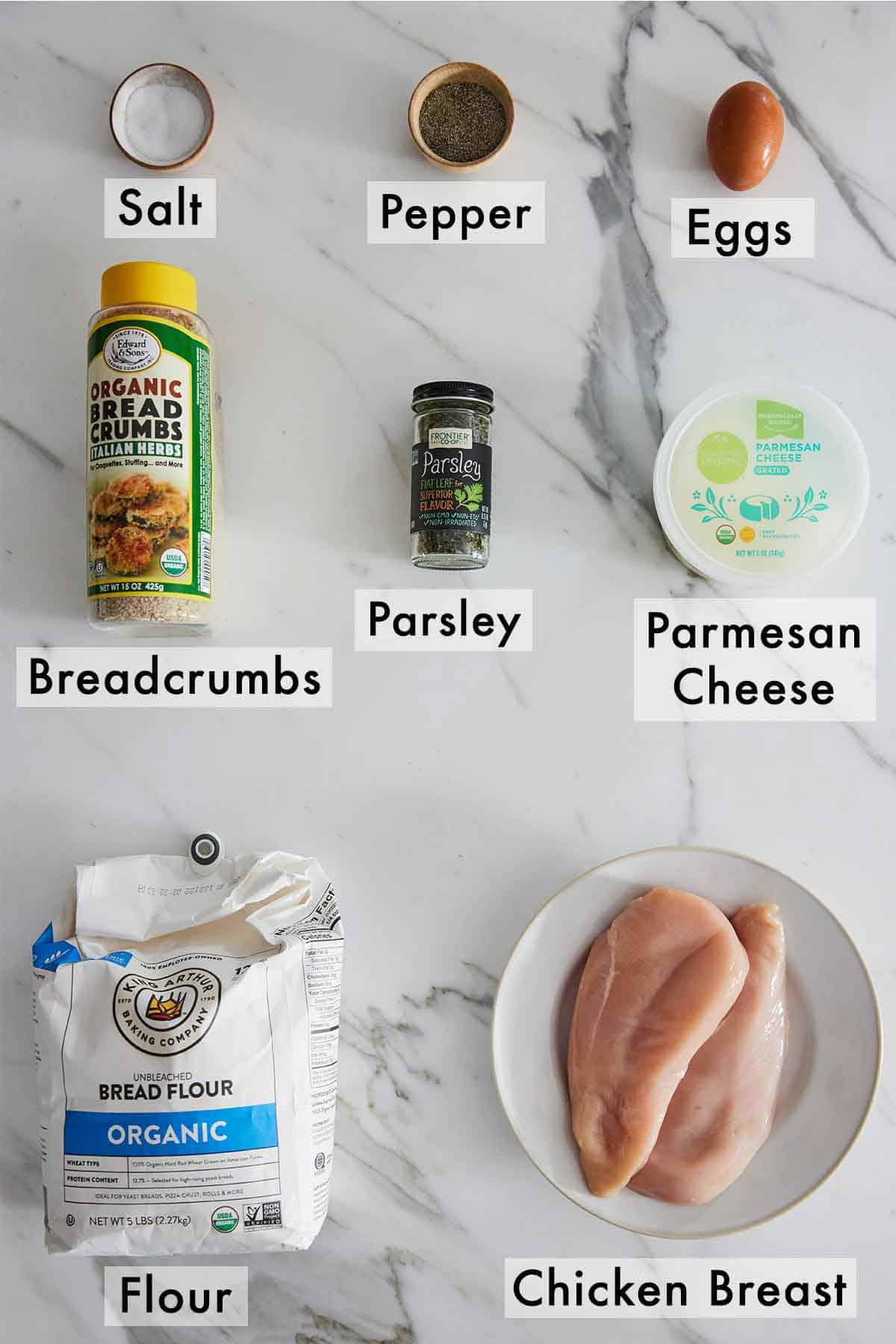 Ingredients needed to make air fryer chicken nuggets.