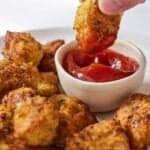 Pinterest graphic of a nugget being dipped into ketchup.