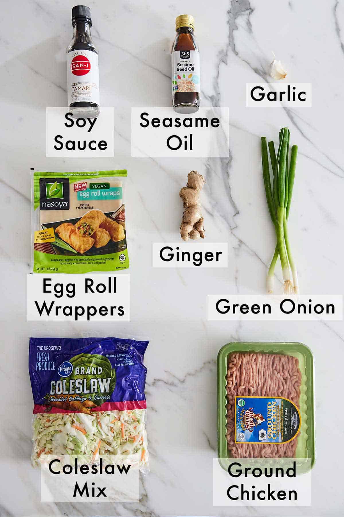 Ingredients needed to make air fryer egg rolls.