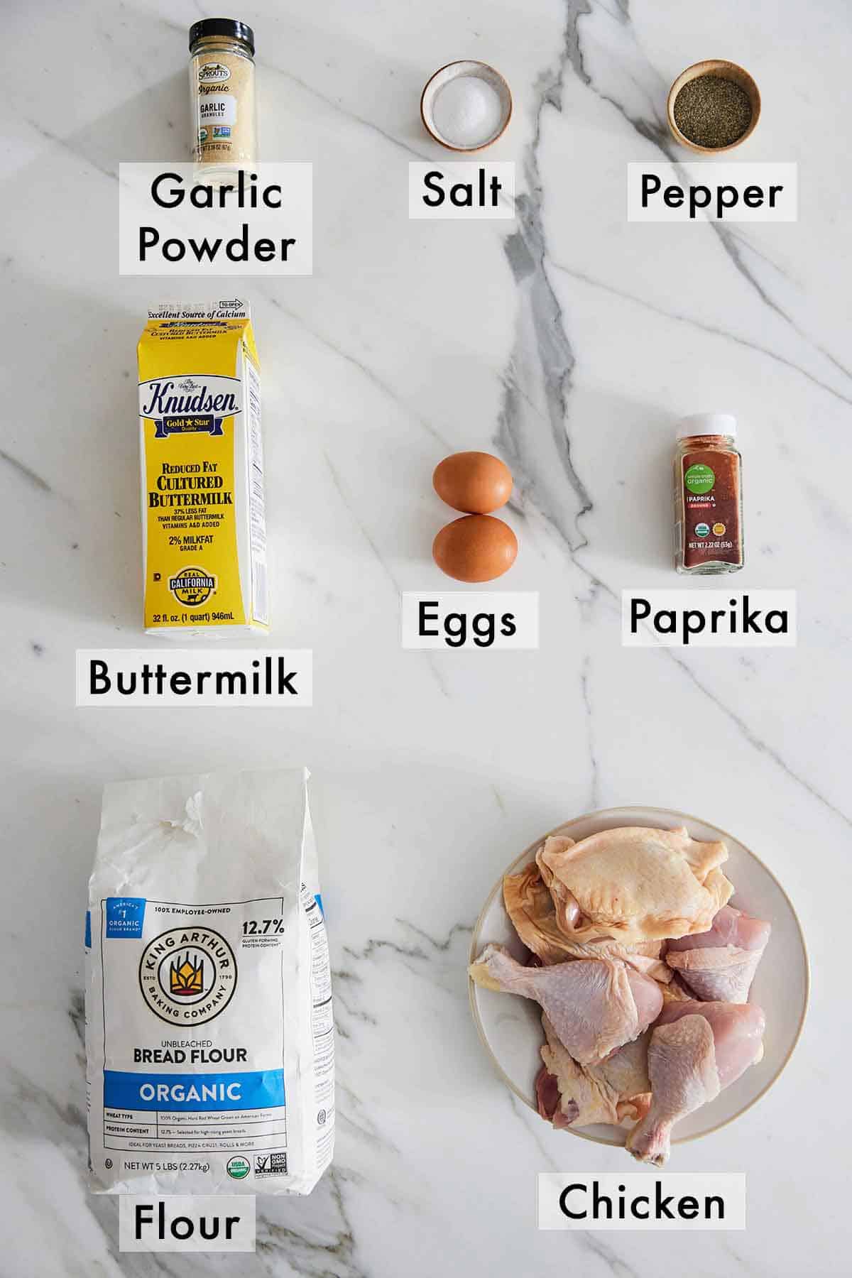 Ingredients needed to make air fryer fried chicken.