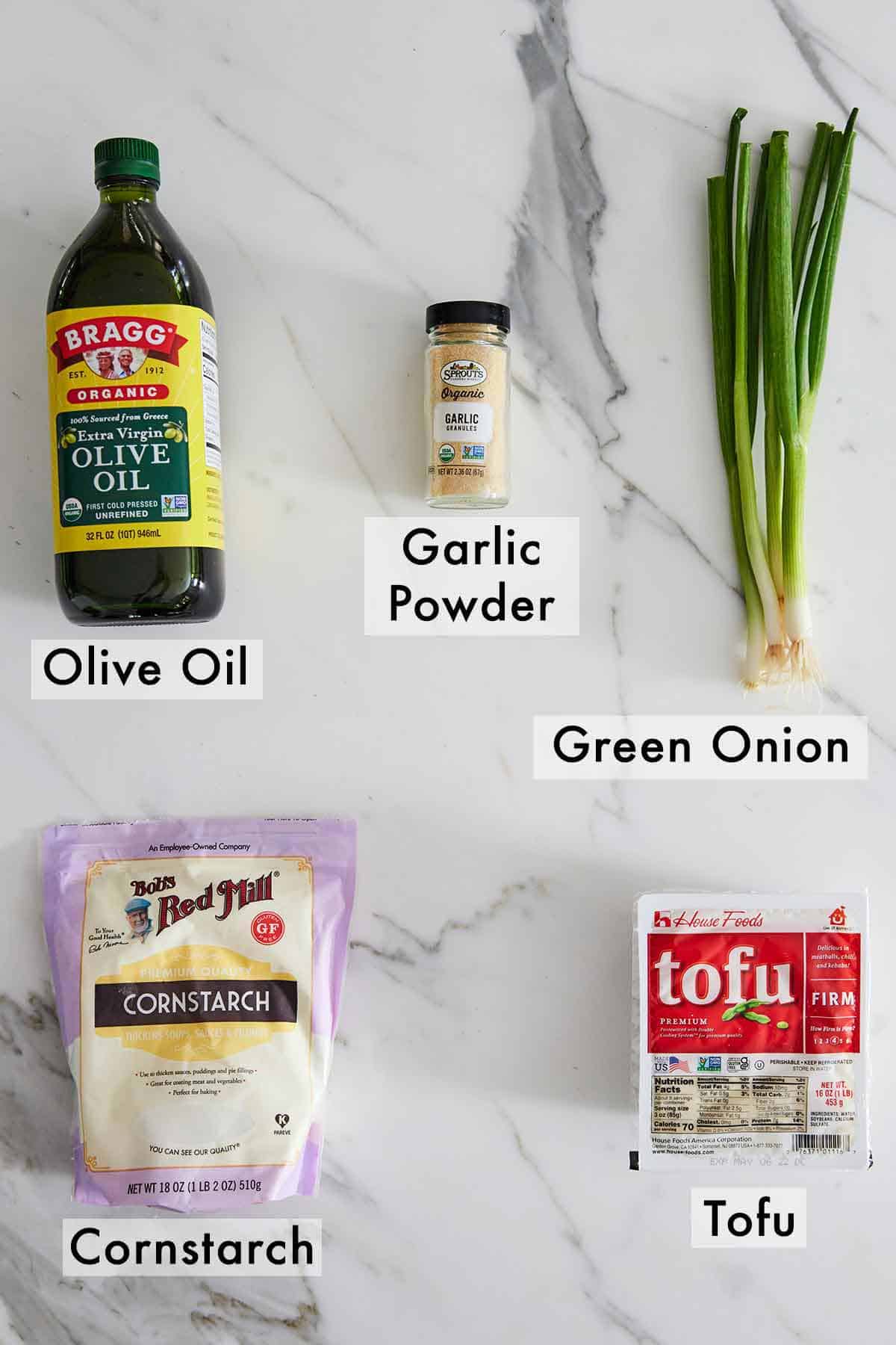 Ingredients needed to make baked tofu.