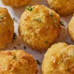 Pinterest graphic of a close view of air fryer goat cheese balls.