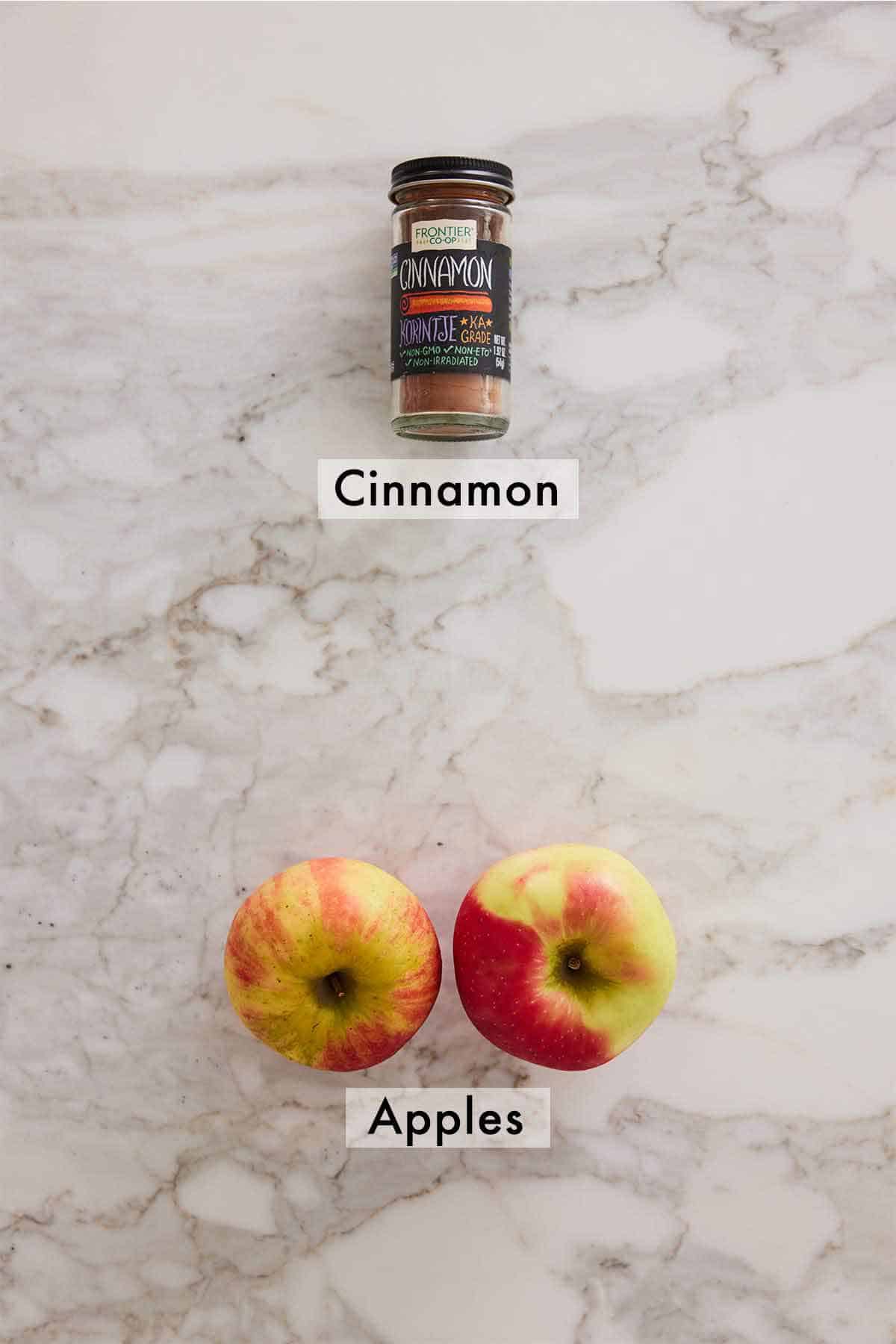 Ingredients needed to make air fryer apple chips.