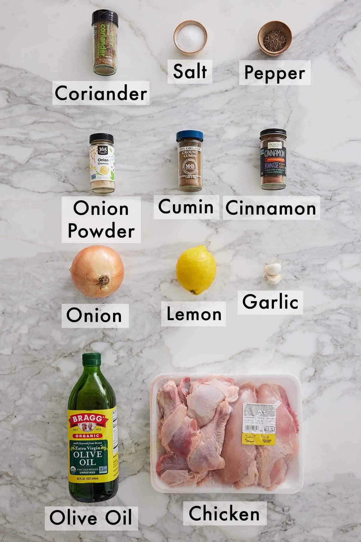 Ingredients needed to make air fryer Lebanese chicken.
