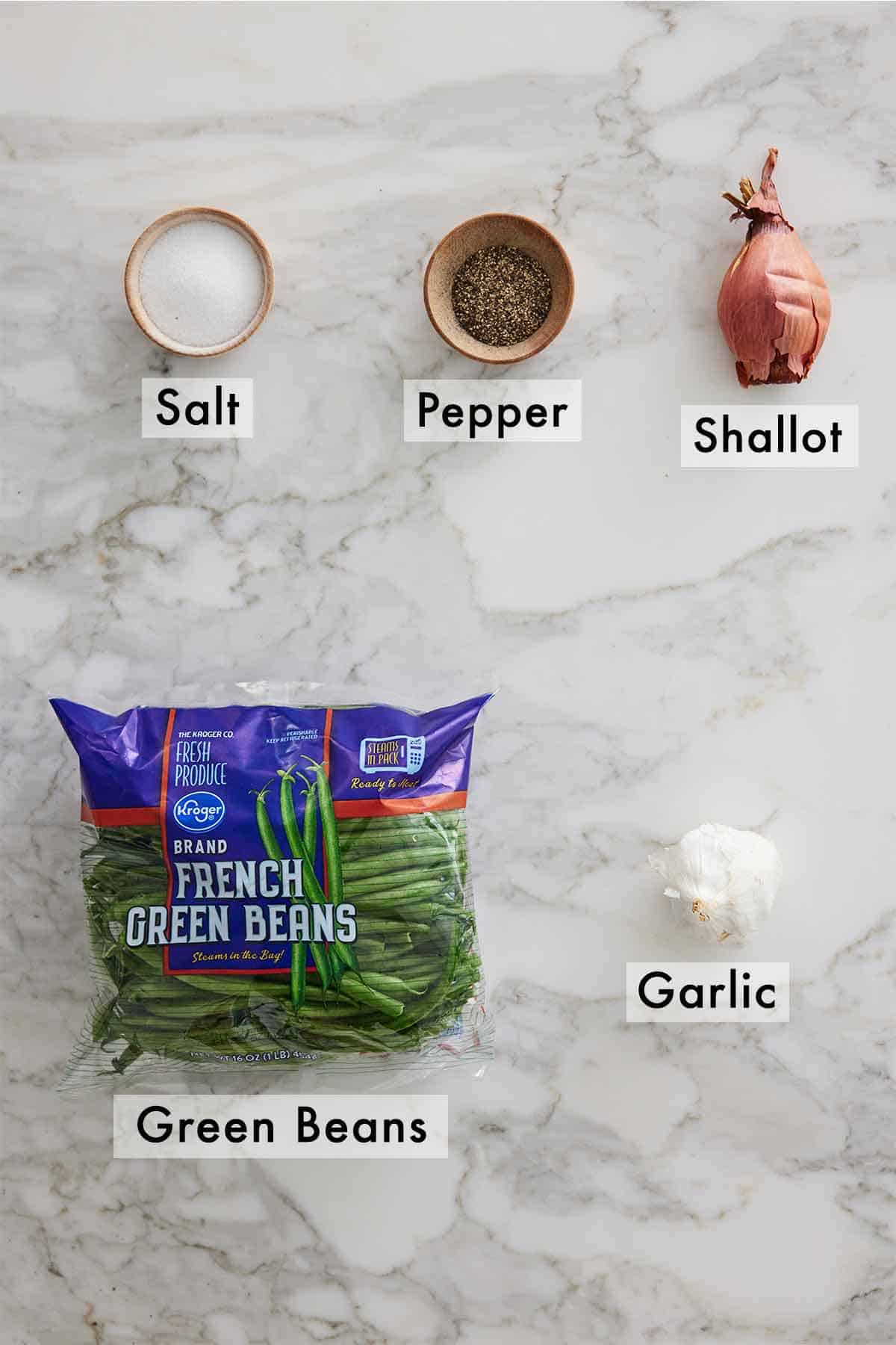 Ingredients needed to make crispy shallot green beans.
