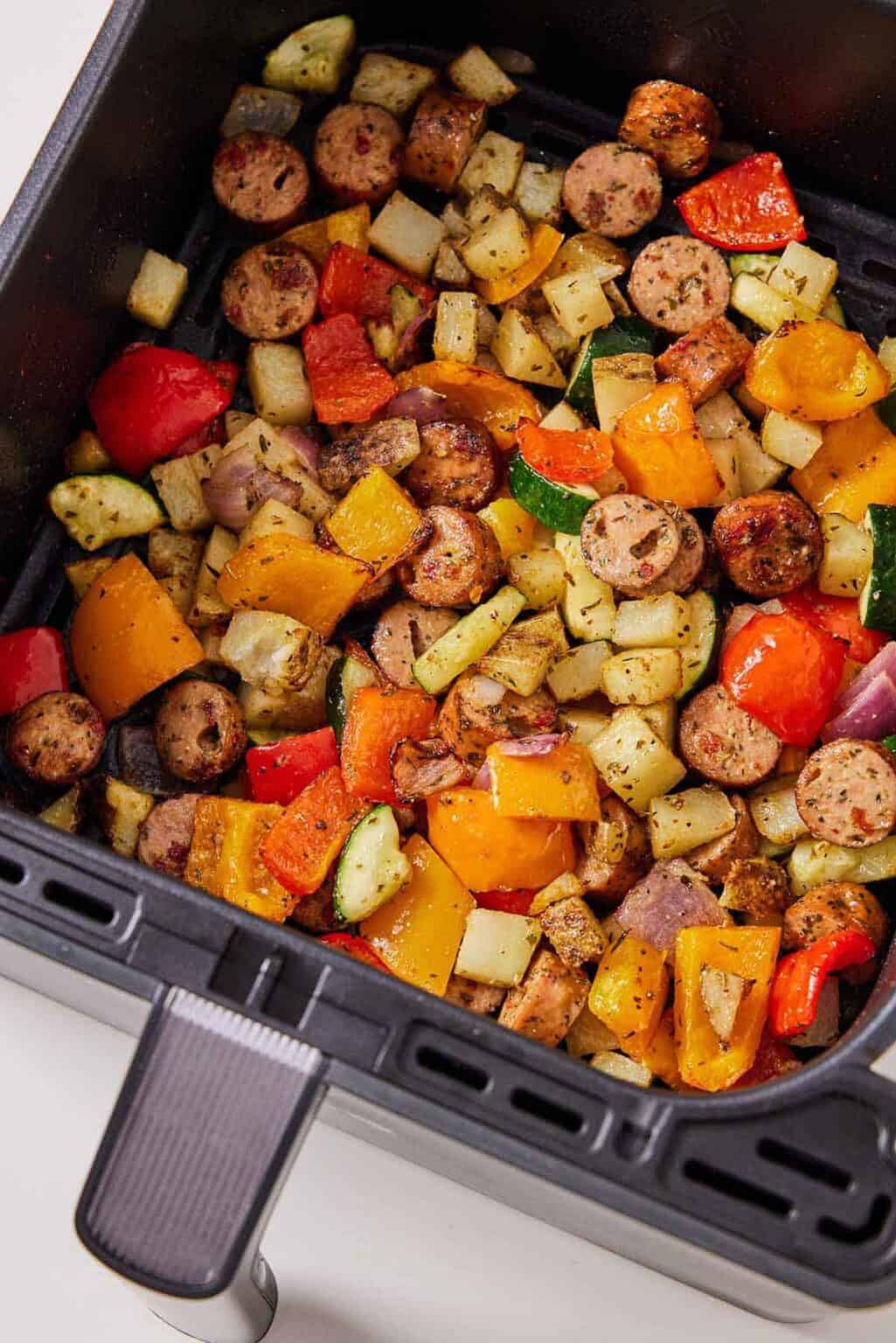 Air Fryer Sausage and Vegetables Cooking With Coit