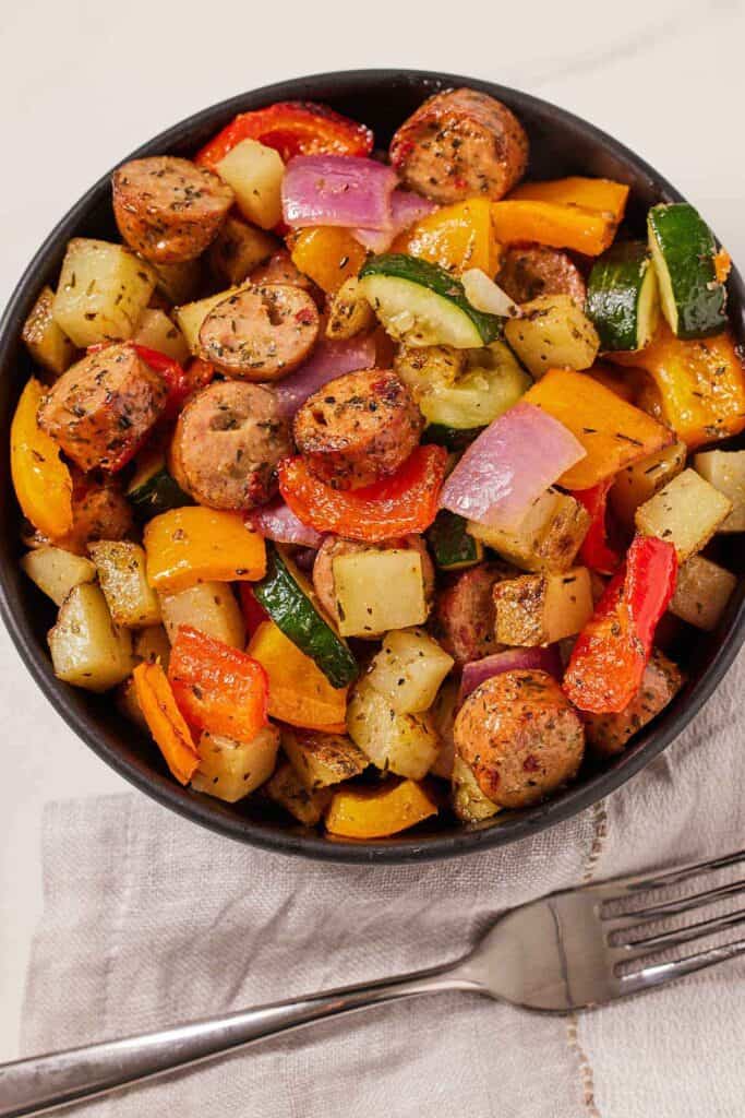 Air Fryer Sausage and Vegetables Cooking With Coit