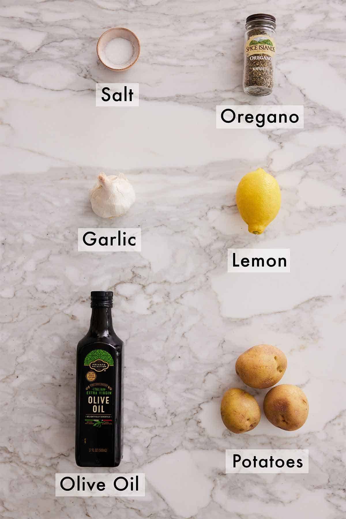 Ingredients needed to make air fryer Greek lemon potatoes.